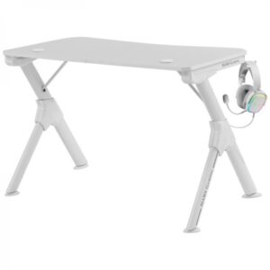 Mars Gaming MGDW Mesa Gaming - Estabilidad Imbatible - Acero y Fibra de Carbono - Gestion de Cableado - Soportes para Auriculares y Bebidas - Color Blanco