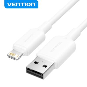 Vention Cable USB 2.0 Lightning - Transmision 480Mbps - Salida 2.4A - Conductor Bronce Enlatado - 2M - Color Blanco