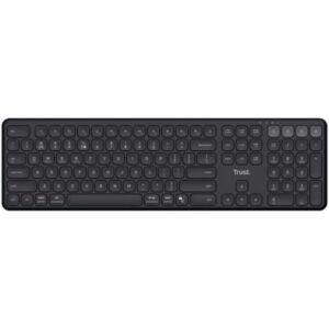 Trust Vaiya Teclado Multidispositivo Bluetooth - Conexion con hasta 4 Dispositivos - Teclas Perfil Bajo - Teclas Multimedia - Color Negro