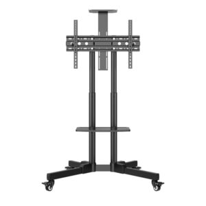 Unykach Soporte de Suelo con Ruedas para Pantallas 32"-75" - Bloqueo de Ruedas - Dos Bandejas - Peso Max 45Kg - VESA 600X400mm - Color Negro