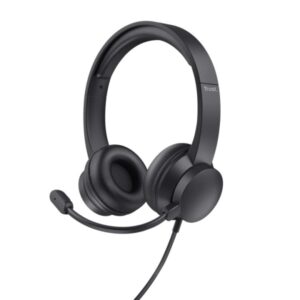 Trust Auriculares con Cable para Portatil - Microfono Ajustable - Diadema Ajustable - Control de Volumen - Color Negro