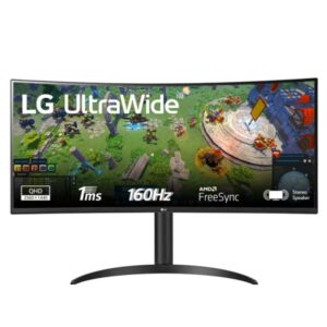 LG Ultrawide Monitor 34" Curvo LED UWQHD 160Hz HDR FreeSync Premium - Ajutable en Altura e Inclinable - Respuesta 1ms - Angulo de Vision 178º - 21:9 - HDMI, DisplayPort - Montaje VESA