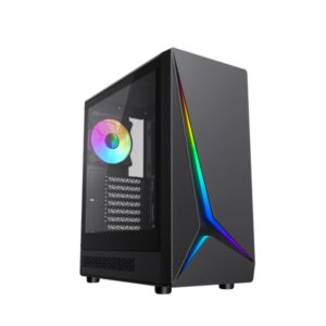 Coolbox GA450 StarLight Caja Torre ATX, Micro ATX, Mini-ITX - Lateral Cristal Templado - Tamaño HDD 2.5", 3.5" - USB-A 3.0, USB-C y Audio - Ventilador Trasero ARGB 120mm - Soporta Refrigeracion Liquida - Color Negro