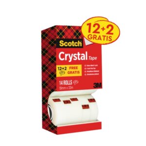 Scotch Crystal Cinta Adhesiva - Paquete Ahorro de 14 Rollos de 19mm x 33m - Color Transparente