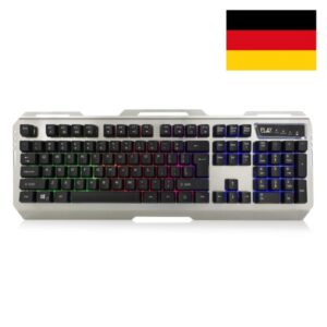 Ewent Teclado Gaming - Iluminacion RGB - Disposicion Alemana QWERTZ DE - Carcasa de Metal - 12 Teclas Multimedia - Cable de 1.5m - Color Plata/Negro