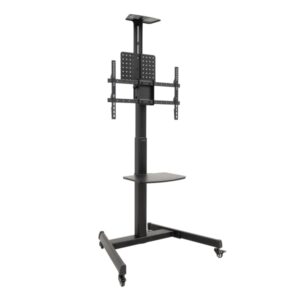 Tooq Cometa Soporte de Suelo para TV de 37 a 70" - Bandeja Multiusos - Peso Max. 50kg - Altura, Inclinacion y Rotacion Ajustables - Ruedas - Color Negro