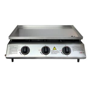 Muvip Plancha de Asar de Gas - 3 Quemadores - Panel de Control y Plancha de Acero - Bandeja Recoge Grasas - Llama Regulable - Superficie Antiadherente