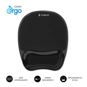 Subblim Ergo Crystal Flex Alfombrilla Ergonomica para Raton - Gel Refrigerante Autoajustable - Diseño Ondulado Ergonomico - Base Antideslizante - Color Negro