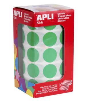 Apli Rollo de 1.770 Gomets Redondos Ø 20mm - Adhesivo Permanente con Base de Agua - Libre de Disolventes - Color Verde
