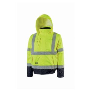 Upower Crafty Cazadora Bomber Alta Visibilidad - Talla 2XL - Mangas Separables, Bandas Reflectantes, Antilluvia, Transpirable, Impermeable, Multiples Bolsillos, Capucha Plegable, Proteccion DPI3 - Color Amarillo Fluorescente