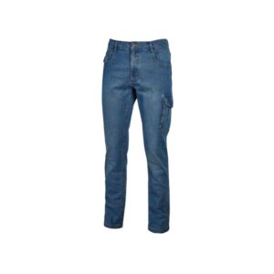Upower Jam Pantalon Vaquero Elastico - Talla 2XL - Ajuste Slim Fit, 5 Bolsillos, Bolsillo Lateral y de Medidor, Ribete para Martillo, Proteccion DPI1 - Color Azul Indigo