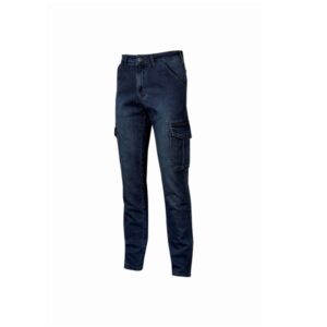 Upower Tommi Vaqueros Cargo de Trabajo - Talla 28 - Tejido Elastico, Bolsillos Laterales con Botones, Ajuste Regular, Proteccion DPI1 - Color Azul Marino