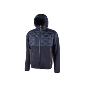 Upower Spock Chaqueta Hibrida Transpirable y Antiviento - Talla 2XL - Cremallera Impermeable, Capucha Ajustable, Acolchado sin Costuras, Bolsillos con Cierres Fluorescentes, Proteccion DPI1 - Color Azul Marino