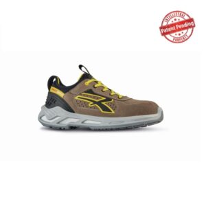 Upower Curry S ESD Calzado de Seguridad Bajos - Talla 35 - Piel Afelpada Perforada, Puntera de Aluminio, Suela Antideslizante, Proteccion S1PS FO SR - Color Beige/Amarillo