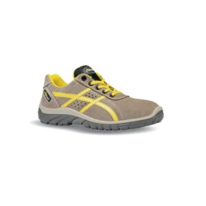 Upower Air Calzado de Seguridad Bajos - Talla 38 - Piel Afelpada Perforada, Puntal Golia 0 Joule, Antiestaticos, Resistentes a Hidrocarburos, Suela Antideslizante, Proteccion 01 FO SR - Color Beige/Amarillo
