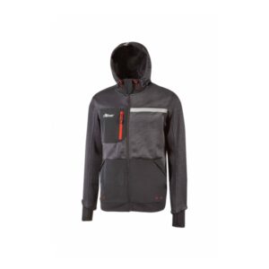 Upower Galaxy Sudadera de Trabajo con Cremallera - Talla 2XL - Material Suave y Transpirable, Secado Rapido, Multiples Bolsillos, Capucha Ajustable, Detalles Reflectantes, Proteccion DPI1 - Color Gris Asfalto