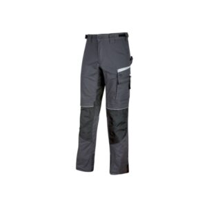Upower Flash Pantalones de Trabajo Confortables - Talla 44 - Bolsillos Multifuncionales, Soportes para Herramientas, Rodilleras Confort, Cintura Ajustable, Insertos Reflectantes, Proteccion DPI1 - Color Gris Asfalto
