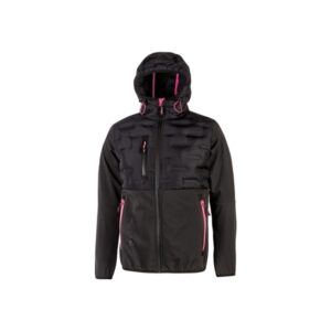 Upower Spock Lady Chaqueta Hibrida de Mujer - Talla 2XL - Transpirable y Antiviento, Capucha Ajustable, Puños Elastizados, Multiples Bolsillos, Proteccion DPI1, Diseño Moderno con Detalles Fluor - Color Gris Fucsia