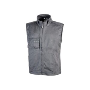 Upower Wave Chaleco de Trabajo en Algodon Elastico - Talla 2XL - Bolsillos Frontales Amplios, Bolsillo Multifuncional, Cinta Reflectante, Cremallera, Proteccion DPI1 - Color Gris Oscuro