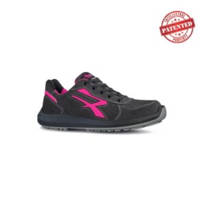 Upower Electra S ESD Calzado de Seguridad Bajos - Talla 35 - Gamuza Perforada, Puntera de Aluminio, Antideslizante, Suela PU/PU High Rebound, Proteccion S1PS FO SR - Color Gris/Fucsia