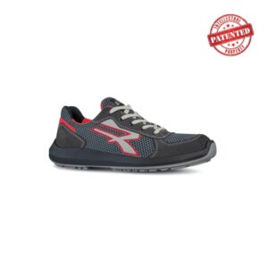 Upower Skat S ESD Calzado de Seguridad Bajos - Talla 35 - Parte Superior de Nailon Ultraflexible y Gamuza Suave, Puntera de Aluminio, Suela Antideslizante, Proteccion S1PS FO SR - Color Gris/Rojo