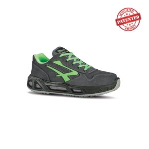 Upower Yoda Carpet S ESD Calzado de Seguridad Bajos - Talla 35 - Cuero Nubuck, Puntera de Aluminio, Hidrofugos, Antiarrugas, Suela Antideslizante, Proteccion S3S CI FO SR - Color Gris/Verde
