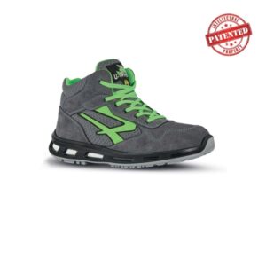 Upower Ramas S ESD Calzado de Seguridad Altos - Talla 35 - Ligeros y Comodos, Puntera de Aluminio, Antideslizante, Suela de Poliuretano, Proteccion S1PS FO SR - Color Gris/Verde