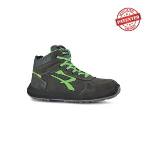 Upower Aries S ESD Calzado de Seguridad Altos - Talla 35 - Cuero Nubuck Resistente, Puntera de Aluminio, Hidrofugos, Antiarrugas, Suela Antideslizante, Proteccion S3S CI FO SR - Color Gris/Verde