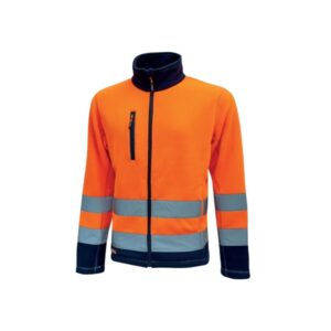 Upower Boing Chaqueta Polar con Cremallera Completa - Talla 2XL - Bolsillos con Cierre, Rayas Reflectantes, Proteccion DPI2, Durabilidad Hasta 50 Lavados, Material 100% Poliester - Color Naranja Fluorescente
