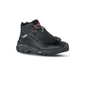 Upower Depp RS L Calzado de Seguridad Altos - Talla 38 - Empeine Piel Grana Mina Hidrofugo, Puntal Composite, Proteccion Metatarsiana, Antiperforacion, Antideslizante, Suela PU/VIBRAM, Clase S3 M CI HI HRO FO SR - Color Negro