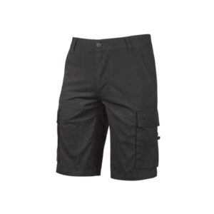 Upower Summer Bermuda Cargo Algodon Elastico - Talla 2XL - Ajuste Slim-Fit, Bolsillo Trasero con Velcro, Botones Laterales Multifuncionales, Triple Costura, Proteccion DPI1 - Color Negro Carbon