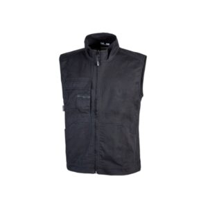 Upower Wave Chaleco de Trabajo en Algodon Elastico - Talla 2XL - Bolsillos Frontales Amplios, Bolsillo Multifuncional, Ajuste de Velcro, Cinta Reflectante, Proteccion DPI1 - Color Negro Carbon