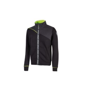 Upower Uranus Sudadera sin Capucha con Cremallera Central - Talla 2XL - a Prueba de Agua, Puños y Fondo Acanalado Elastico, Insertos en Piping Fluo, Proteccion DPI1 - Color Negro Carbon