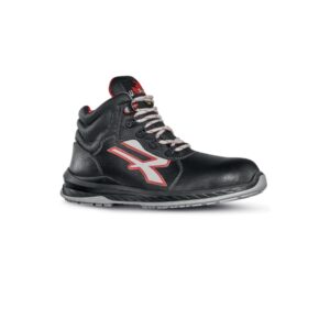 Upower Boston S ESD Calzado de Seguridad Hidrofugos de Piel Flor - Talla 35 - Suela Antideslizante, Antiestatica, Resistente al Aceite, Proteccion Contra el Frio, Puntera Ligera, Antiperforacion - Color Negro/Rojo