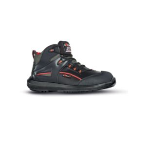 Upower Teak S ESD Calzado de Seguridad Botines - Talla 35 - Empeine Piel Flor, Hidrofugo, Puntera Antiabrasion, Inserciones Mesh, AirToe Composite, Suela Antideslizante PU/PU, Proteccion S3S FO SR - Color Negro/Rojo