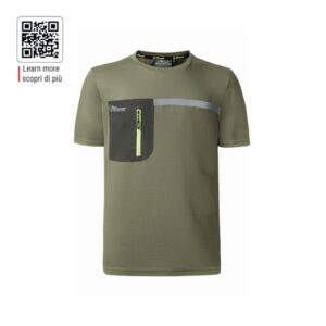 Upower Christal Camiseta Hombre con Termorregulacion Inteligente - Talla 2XL - Efecto Antimicrobiano, Detalles Reflectantes, Bolsillo con Cremallera, Proteccion DPI1 - Color Verde Oliva