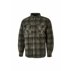 Upower Willow Camisa de Felpa Acolchada - Talla 2XL - Interior Guateado, Multiples Bolsillos, Cuello y Puños de Pana, Cierre Botones a Presion, Proteccion DPI1 - Color Verde Oscuro y Negro