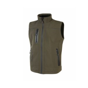 Upower Universe Chaleco Softshell Impermeable - Talla 2XL - Transpirable y Resistente al Viento, Forro Micropolar, Cremallera Impermeable, Bolsillo Free Sound, Detalles Reflectantes, Proteccion DPI1 - Color Verde Oscuro