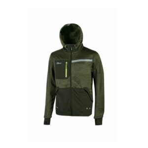 Upower Galaxy Sudadera de Trabajo con Cremallera - Talla 2XL - Transpirable, Secado Rapido, Bolsillos con Drenaje, Capucha Ajustable, Bandas Reflectantes, Proteccion DPI1 - Color Verde Oscuro