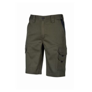 Upower Bonito Pantalones Cortos de Trabajo de Algodon Elastizado - Talla 2XL - Cinturilla Elastica, Bolsillos Multifuncionales, Cierre Cremallera, Costuras Reforzadas, Proteccion DPI1 - Color Verde Oscuro