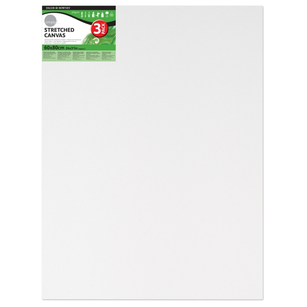 Daler Rowney Simply Pack de 3 Bastidores Entelados- 60x80cm - Imprimacion Triple - Grano Medio - 100% Algodon sin Acido - 250g - Color Blanco