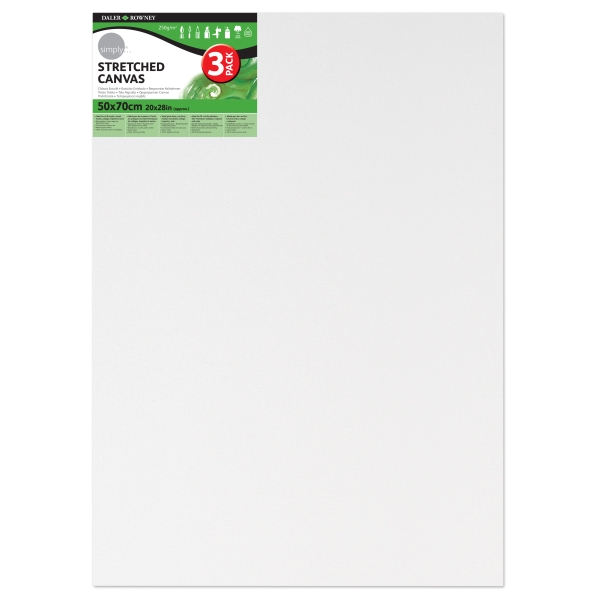Daler Rowney Simply Pack de 3 Bastidores Entelados- 50x70cm - Imprimacion Triple - Grano Medio - 100% Algodon sin Acido - 250g - Color Blanco
