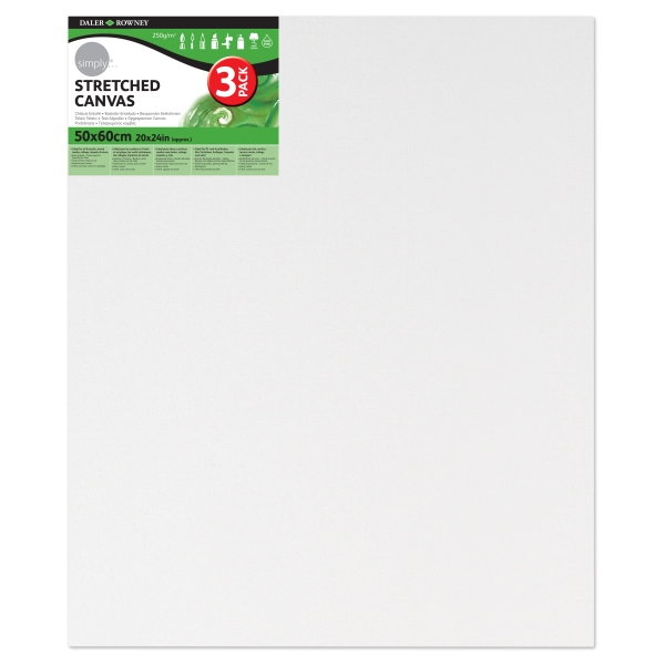 Daler Rowney Simply Pack de 3 Bastidores Entelados- 50x60cm - Imprimacion Triple - Grano Medio - 100% Algodon sin Acido - 250g - Color Blanco