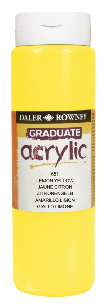 Daler Rowney Graduate Pintura Acrilica - Botella de Plastico - 500ml - Color Amarillo Limon