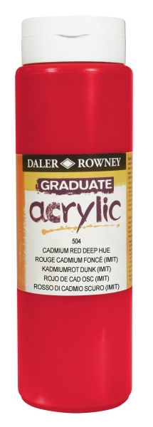 Daler Rowney Graduate Pintura Acrilica - Botella de Plastico - 500ml - Color Rojo de Cadmio Profundo
