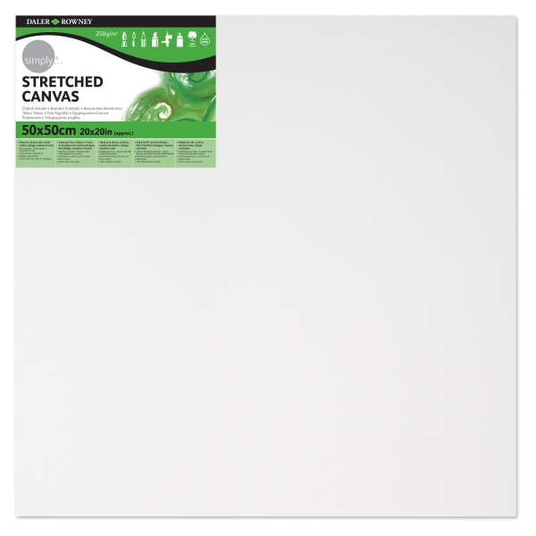 Daler Rowney Simply Bastidor Entelado - 50x50cm - Imprimacion Triple - Grano Medio - 100% Algodon sin Acido - 250g - Color Blanco