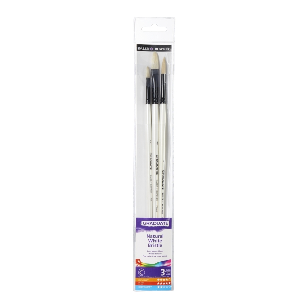 Daler Rowney Graduate Pack de 3 Pinceles para Oleo - Pelo de Cerda Natural - Mango Largo