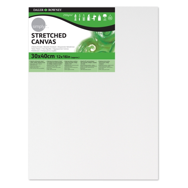 Daler Rowney Simply Bastidor Entelado - 30x40cm - Imprimacion Triple - Grano Medio - 100% Algodon sin Acido - 250g - Color Blanco