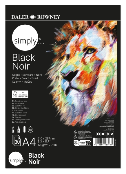 Daler Rowney Simply Bloc Encolado - A4 - 120g - 30 Hojas - Color Negro