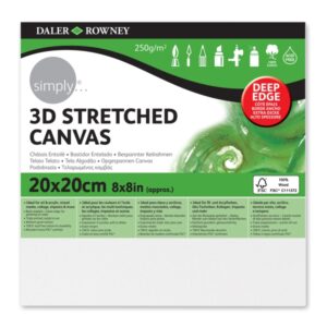 Daler Rowney Simply Bastidor Entelado 3D - 20x20cm - Imprimacion Triple - Grano Medio - 100% Algodon sin Acido - 250g - Color Blanco